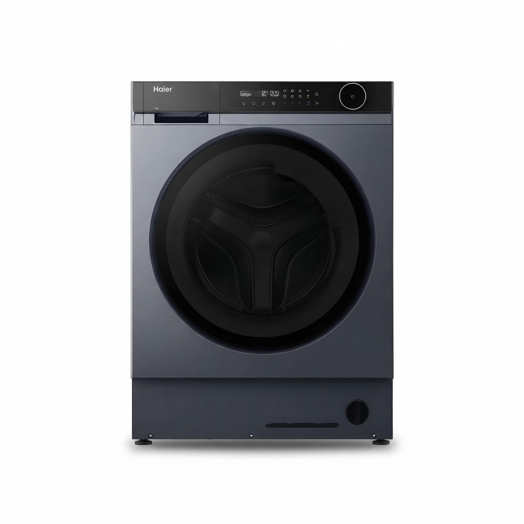 غسالة أوتوماتيك Haier موديل HWB100-B 14858 GU1 بمحرك إنفيرتر وسرعة 1400 دورة باللون الفضي الغامق