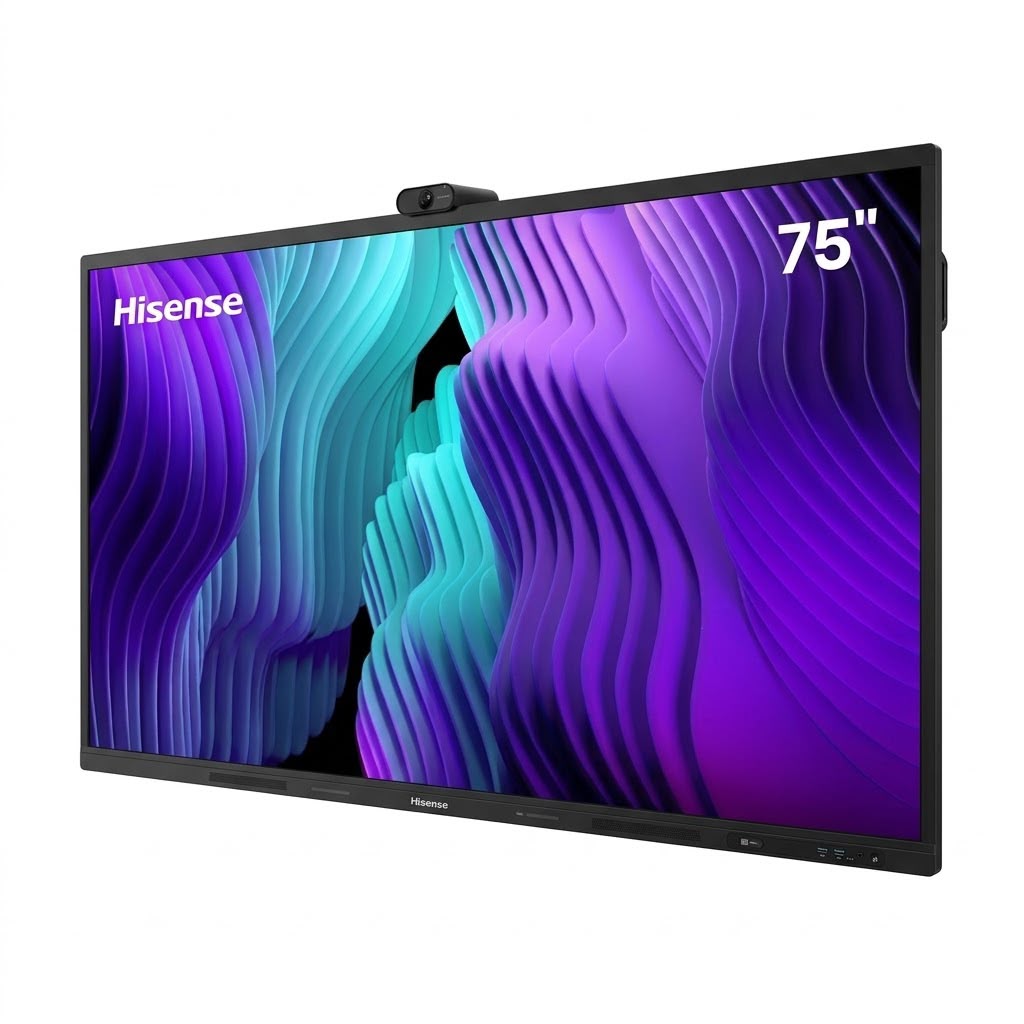 شاشة Hisense تفاعلية تعليمية موديل 75WM6FE-A مقاس 75 بوصة بدقة 4K ونظام تشغيل Android 13 مع كاميرا مدمجة وزجاج بصلابة 9H