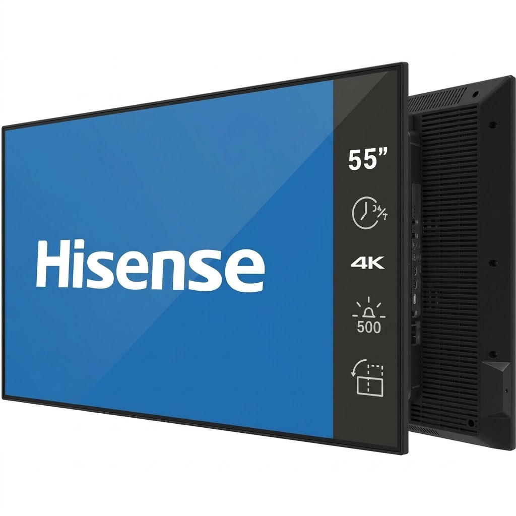 شاشة عرض رقمية احترافية هايسنس Hisense 55DM66GE مقاس 55 بوصة بدقة 4K UHD ونظام تشغيل Android 14 للعمل المستمر 24/7