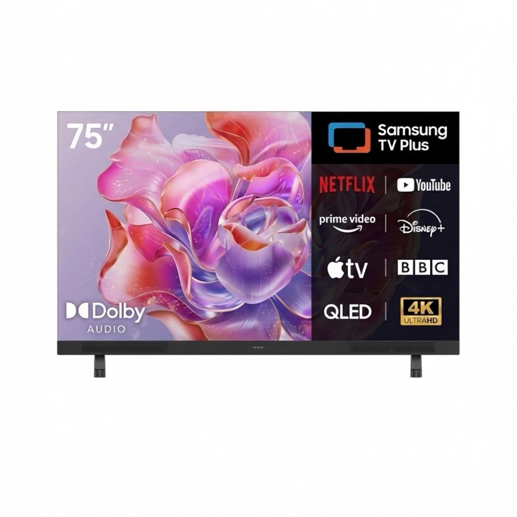شاشة تلفزيون aiwa مقاس TVs- 75" سمارت بنظام تيزن ورام 1.5 جيجابايت مع ذاكرة 8 جيجابايت وواي فاي وبلوتوث وتحكم صوتي وبدون إطار مع ريسيفر داخلي