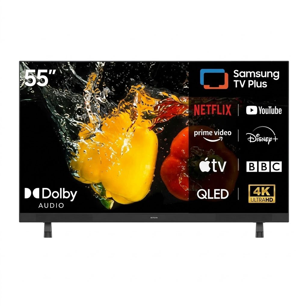 شاشة تلفزيون aiwa مقاس TVs- 55" سمارت بنظام تيزن ورام 1.5 جيجابايت مع ذاكرة 8 جيجابايت وواي فاي وبلوتوث وتحكم صوتي وبدون إطار مع ريسيفر داخلي