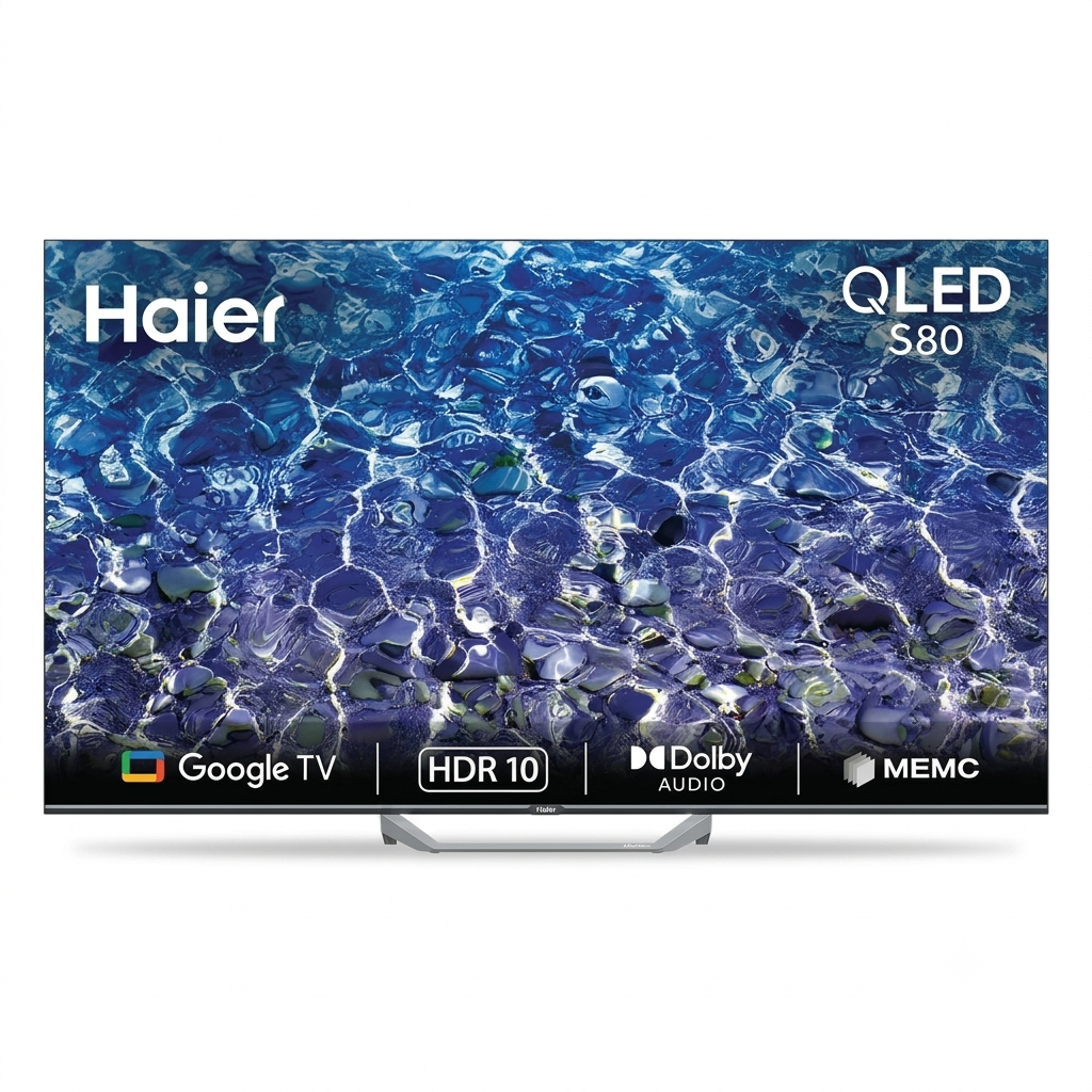 شاشة تلفزيون هاير 43 بوصة QLED بدقة Full HD ونظام Google TV مع ميزة MEMC وتصميم بدون حوافH43S80GFX