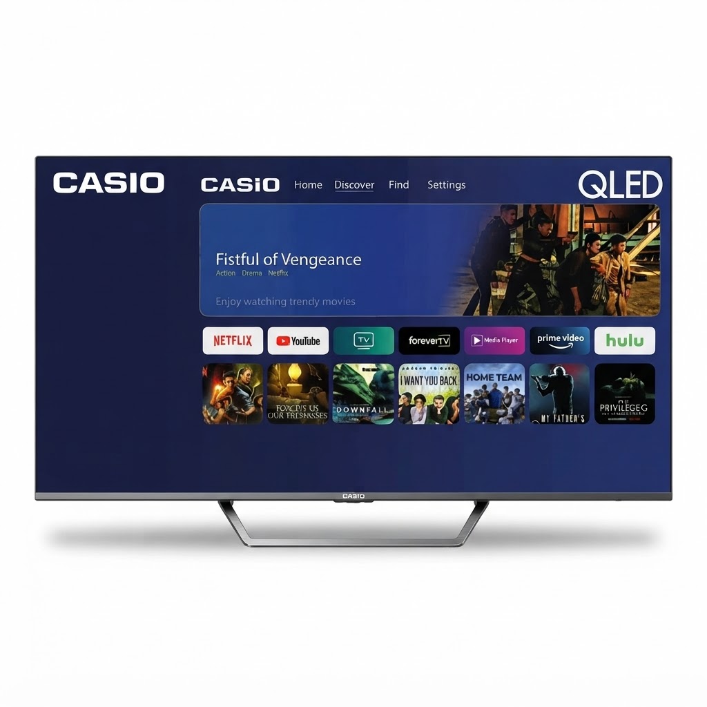 شاشة كاسيو 55 بوصة سمارت أندرويد 15 بدقة 4K وتقنية QLED مع سعة تخزين 16 جيجابايت وذاكرة عشوائية 1.5 جيجابايت CAS55S4KF-QLED
