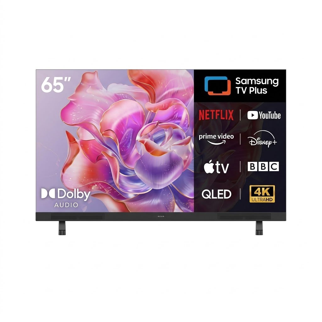 شاشة تلفزيون aiwa مقاس TVs- 65" سمارت بنظام تيزن ورام 1.5 جيجابايت مع ذاكرة 8 جيجابايت وواي فاي وبلوتوث وتحكم صوتي وبدون إطار مع ريسيفر داخلي
