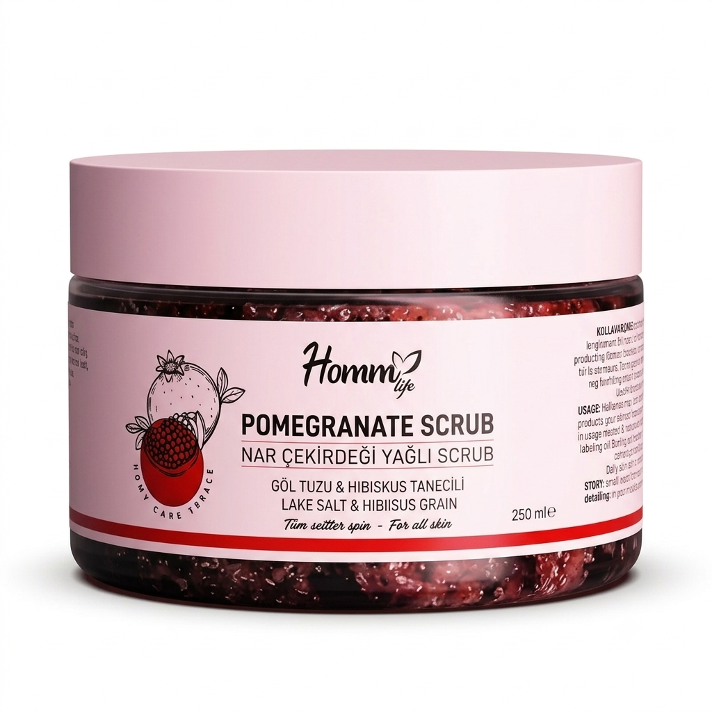 مقشر الجسم هوم زيت بذور الرمان وحبيبات النباتات لتنعيم  وإزالة الجلد الميت للجسم   Homm Life Pomegranate Seed Oil Scrub