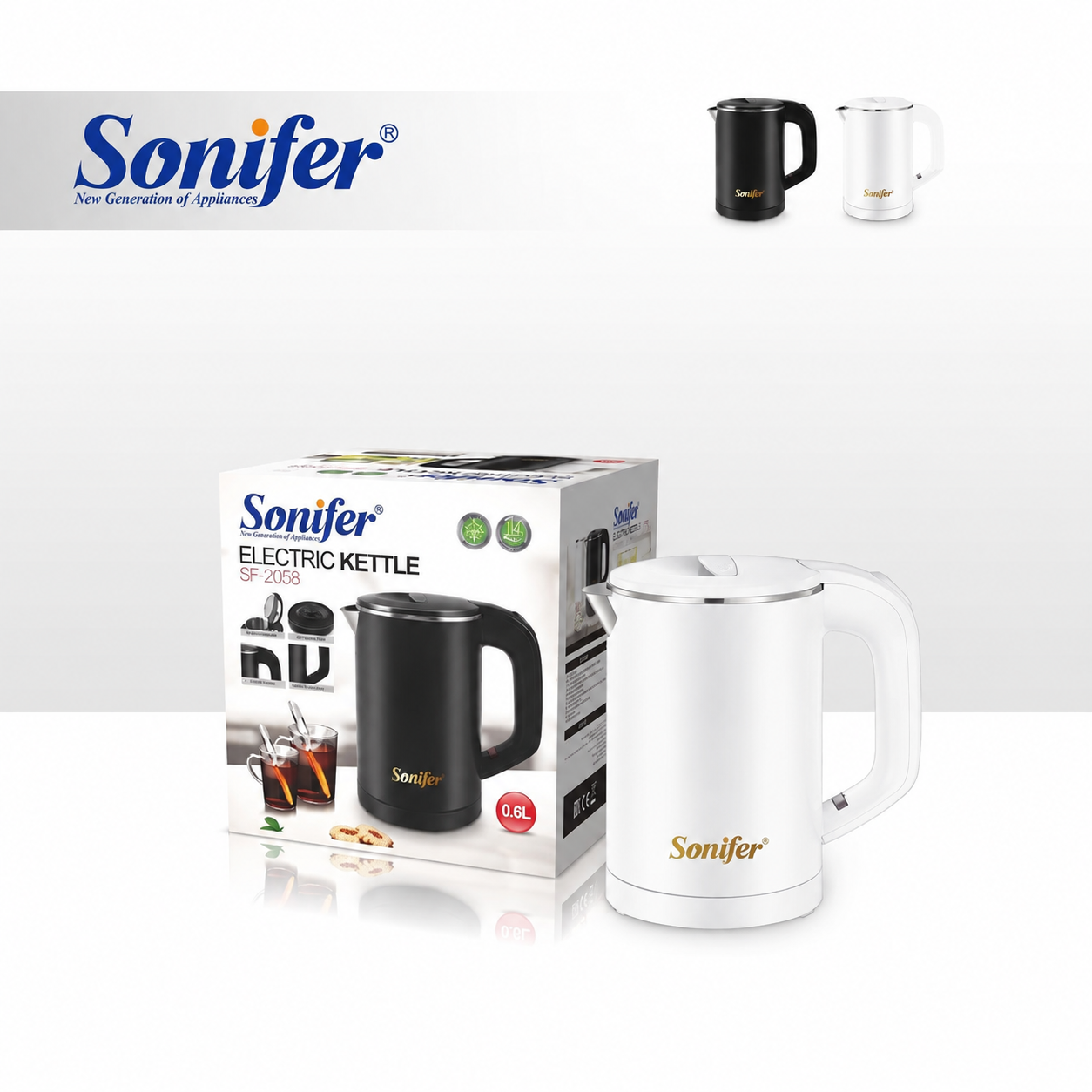 غلاية كهربائية Sonifer SF-2058 — ‎سعة ‎0.6 لتر / قدرة ‎600 واط — صغيرة ومحمولة