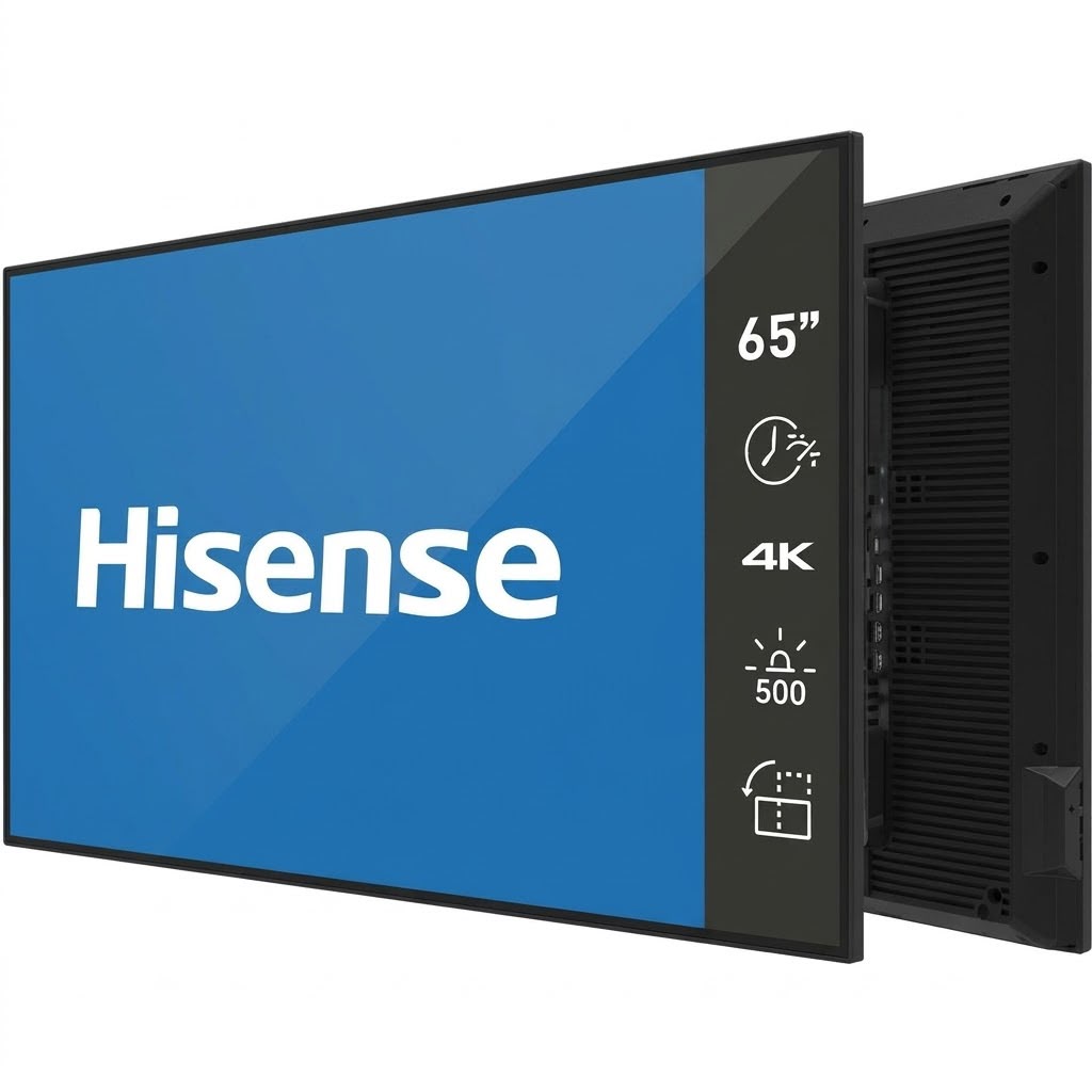شاشة عرض رقمية احترافية هايسنس Hisense 65DM66GE مقاس 65 بوصة بدقة 4K UHD ونظام تشغيل Android 14 للعمل المستمر 24/7