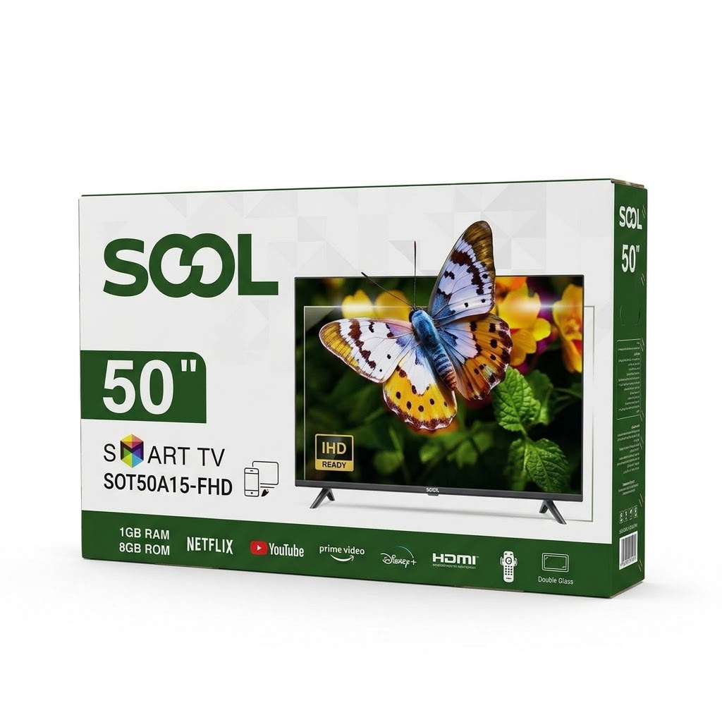 شاشة سوول 50 بوصة سمارت FHD موديل SOT50A15-FHD مع منفذ HDMI ورام 1GB وذاكرة تخزين 8GB