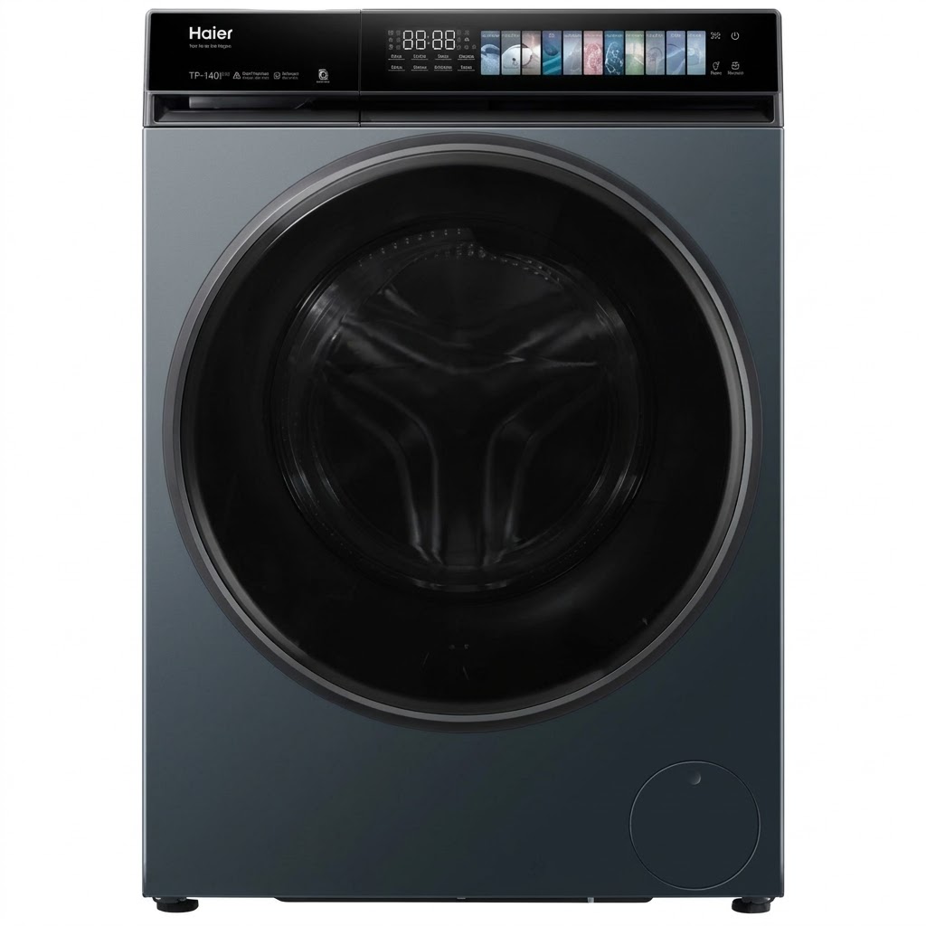 غسالة ملابسHW110-B14367GNU1 أوتوماتيك بلون فضي وتابلو أسود غلوسي ومحرك Direct Motion Inverter بسرعة 1400 دورة في الدقيقة تدعم اتصال WIFI