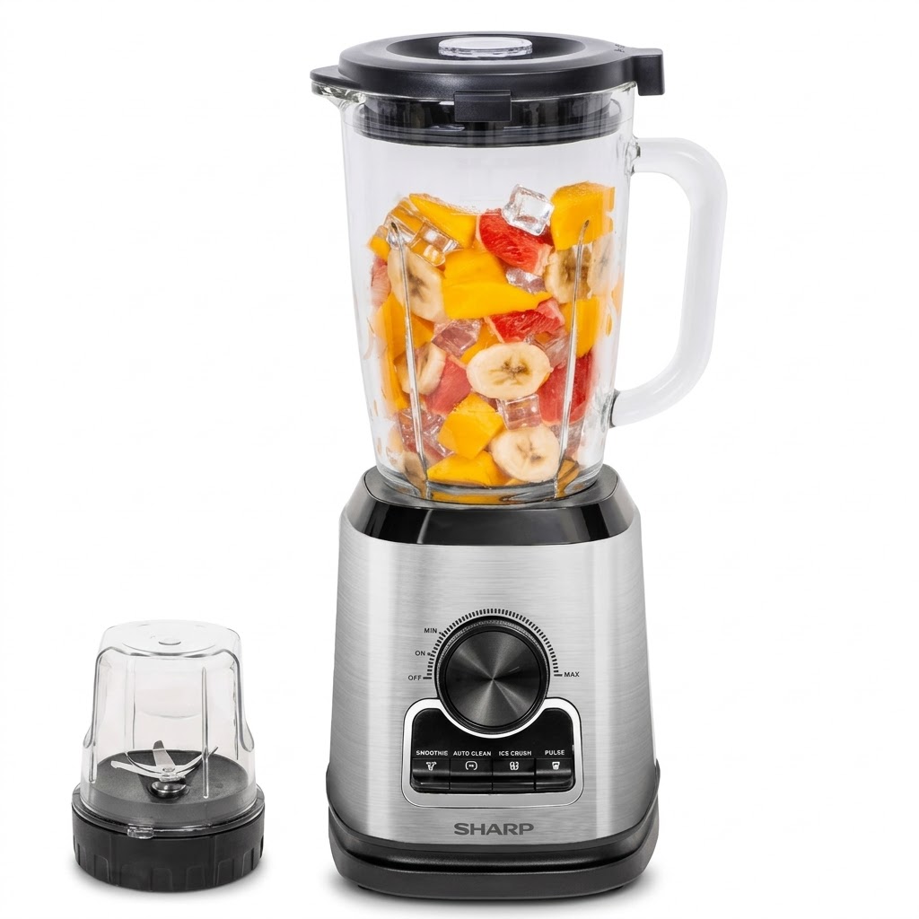 خلاط شارب الكهربائي ابريق زجاجي EM-TX81-S3 سرعة عدد 2 مع رجاج -ميزة برش مكعبات الثلج - شفرات من الستانلس ستيل -مطحنة