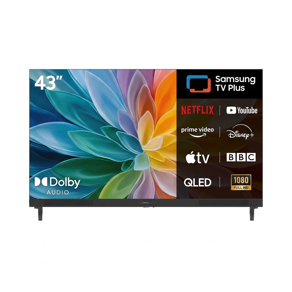 شاشة تلفزيون aiwa مقاس TVs- 43" سمارت بنظام تيزن ورام 1.5 جيجابايت مع ذاكرة 8 جيجابايت وواي فاي وبلوتوث وتحكم صوتي وبدون إطار مع ريسيفر داخلي