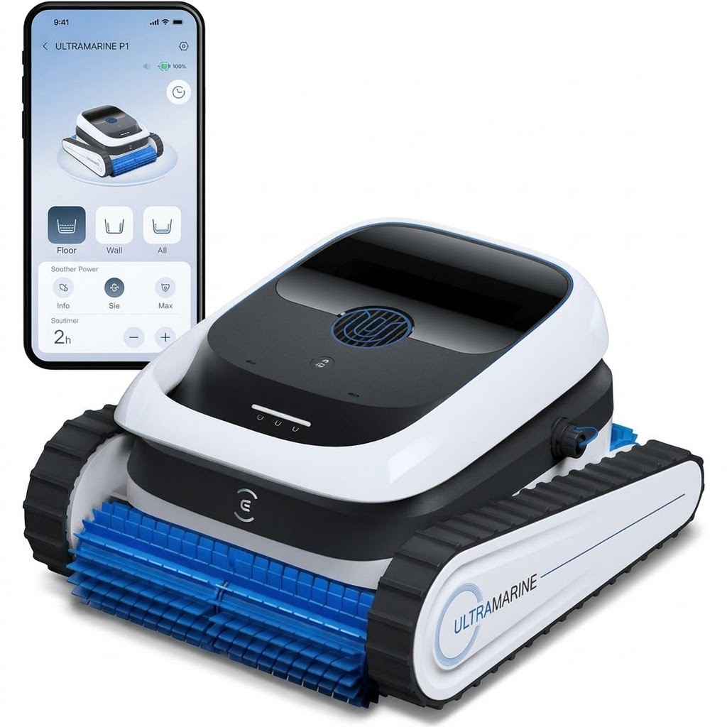 مكنسة المسابح الروبوتية اللاسلكية ECOVACS Ultramarine P1 لتنظيف الأرضيات والجدران وخط المياه بقوة شفط 4800 جالون في الساعة وبطارية سعة 5200 مللي أمبير