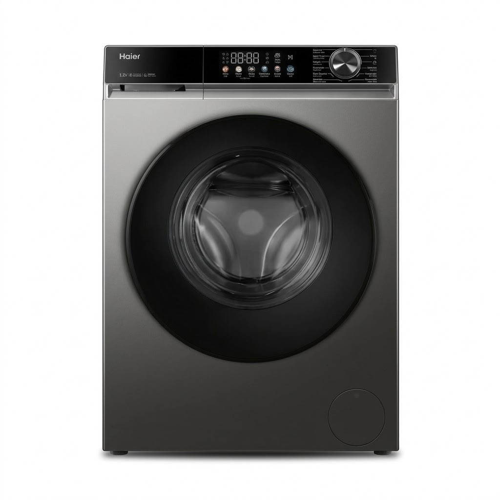 Haier غسالة ملابس أوتوماتيكية بالكامل موديل HW75-BP12337S بسعة 7.5 كجم وسرعة 1200 دورة في الدقيقة ولون فضي