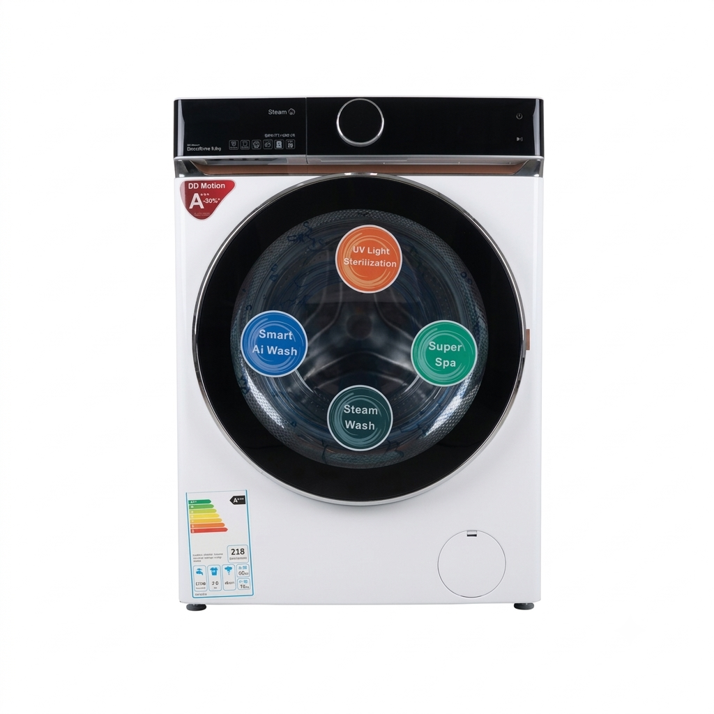 غسالة أوتوماتيك الحافظ GWM-FT14801W لون أبيض وباب فيميه سعة 9 كغ ومحرك إنفيرتر دفع مباشر 1400 دورة بالدقيقة مع شاشة لمس