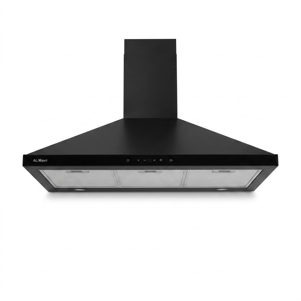 فلتر هرمي أسود لمس المصري موديل FHB90 مقاس 90 سم بقوة محرك 100 واط وسحب 550 متر مكعب في الساعة مع خاصية التحكم بحركة اليد