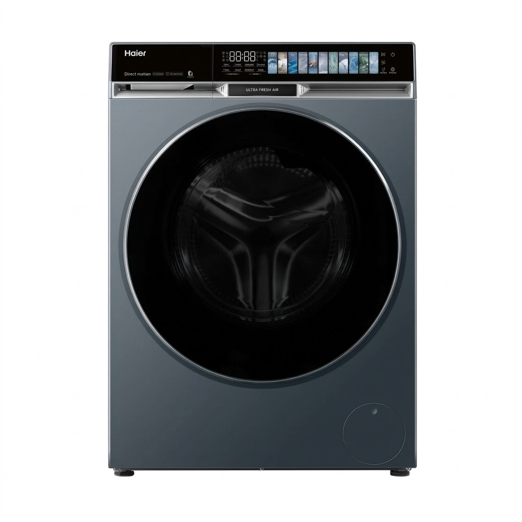 غسالة هاير Haier HW110-BD14387SU1 أوتوماتيك 1400 دورة بالدقيقة 11.5 كغ بمحرك Direct Motion لون فضي مع تابلو أسود غلوسي