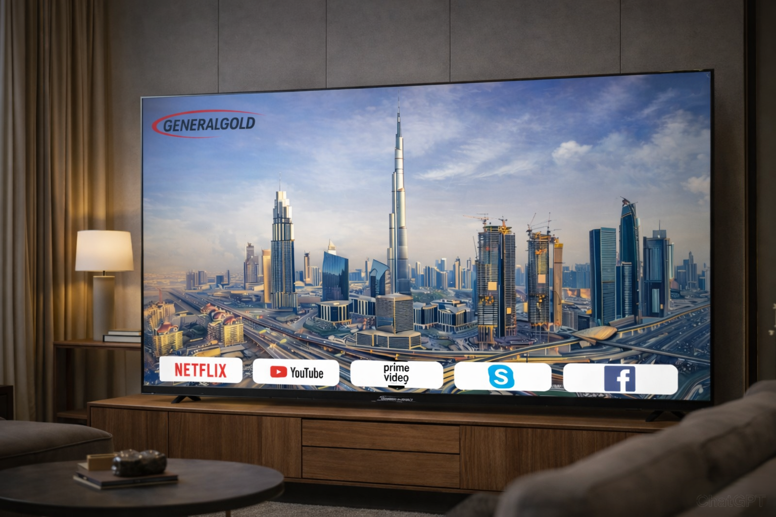 شاشة جنرال جولد 100 بوصة سمارت مع اشتراك IP TV FAMILY لمدة سنة+ رسيفر داخلي