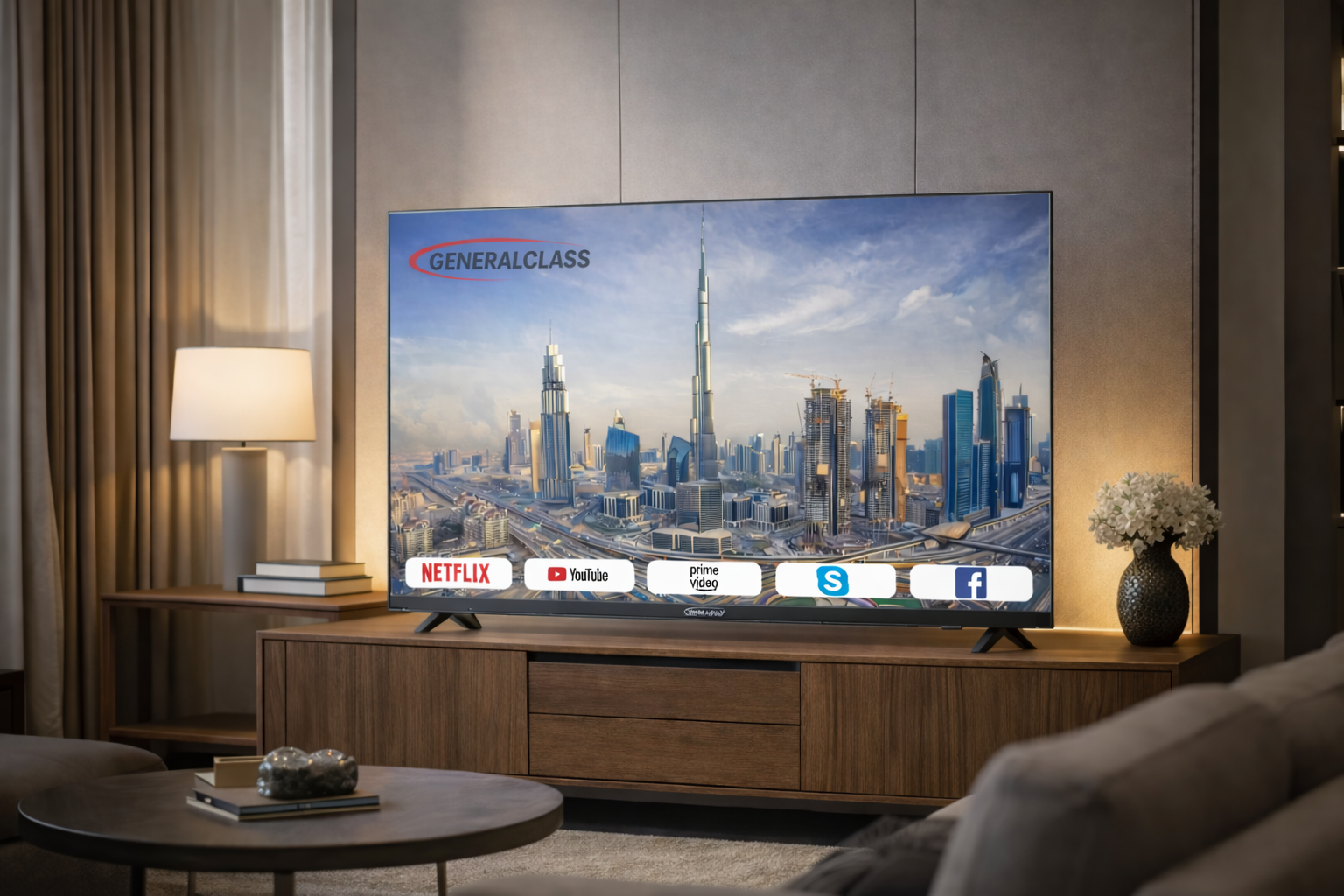 شاشة جنرال كلاس 55 بوصة سمارت ضد الكسر مع اشتراك IP TV FAMILY لمدة سنة